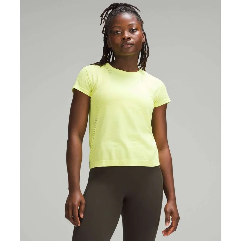 Size 4 Lululemon Train to be Short Sleeve Shirt Neon Electric Lemon Yellow - Picture 1 of 7